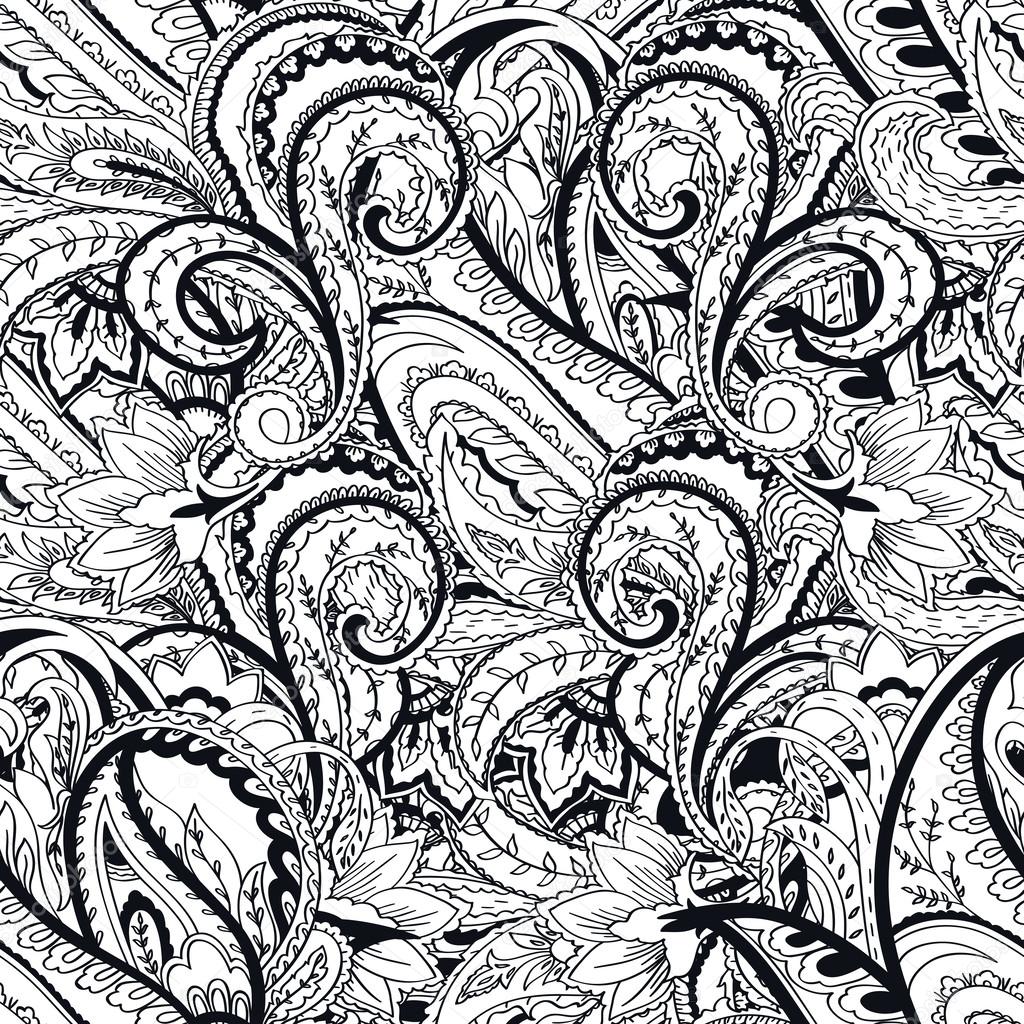 Paisley background. Seamless  monochrome pattern