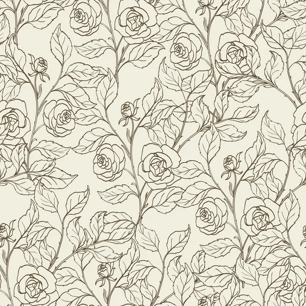 Fondo floral, patrón vintage sin costuras, diseño monocromo — Vector de stock