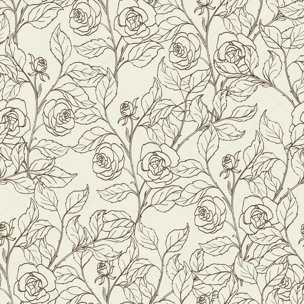 Floral background, seamless vintage pattern, monochrome design