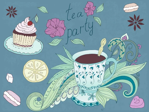 Modello vintage di tea party — Vettoriale Stock