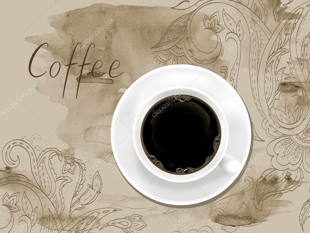 Coffee cup on watercolor background