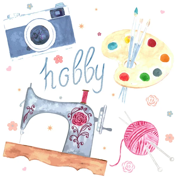 Set di immagini ad acquerello. Hobby — Vettoriale Stock