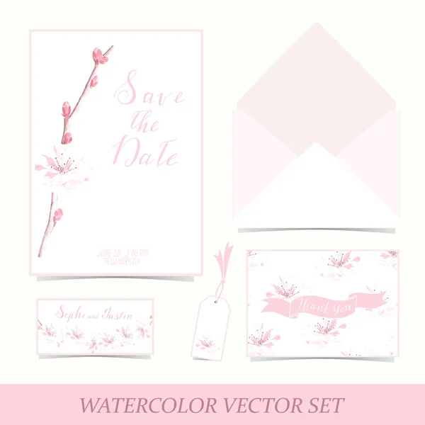 Koleksi undangan dari kartu cat air - Stok Vektor