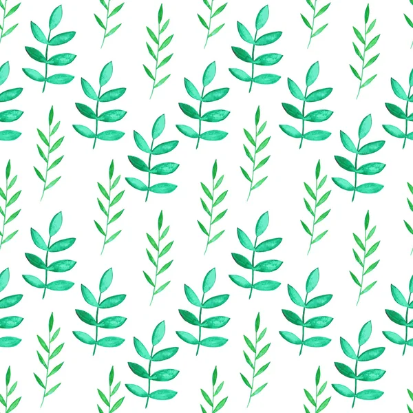 用绿色草药水彩无缝模式 — 图库矢量图片