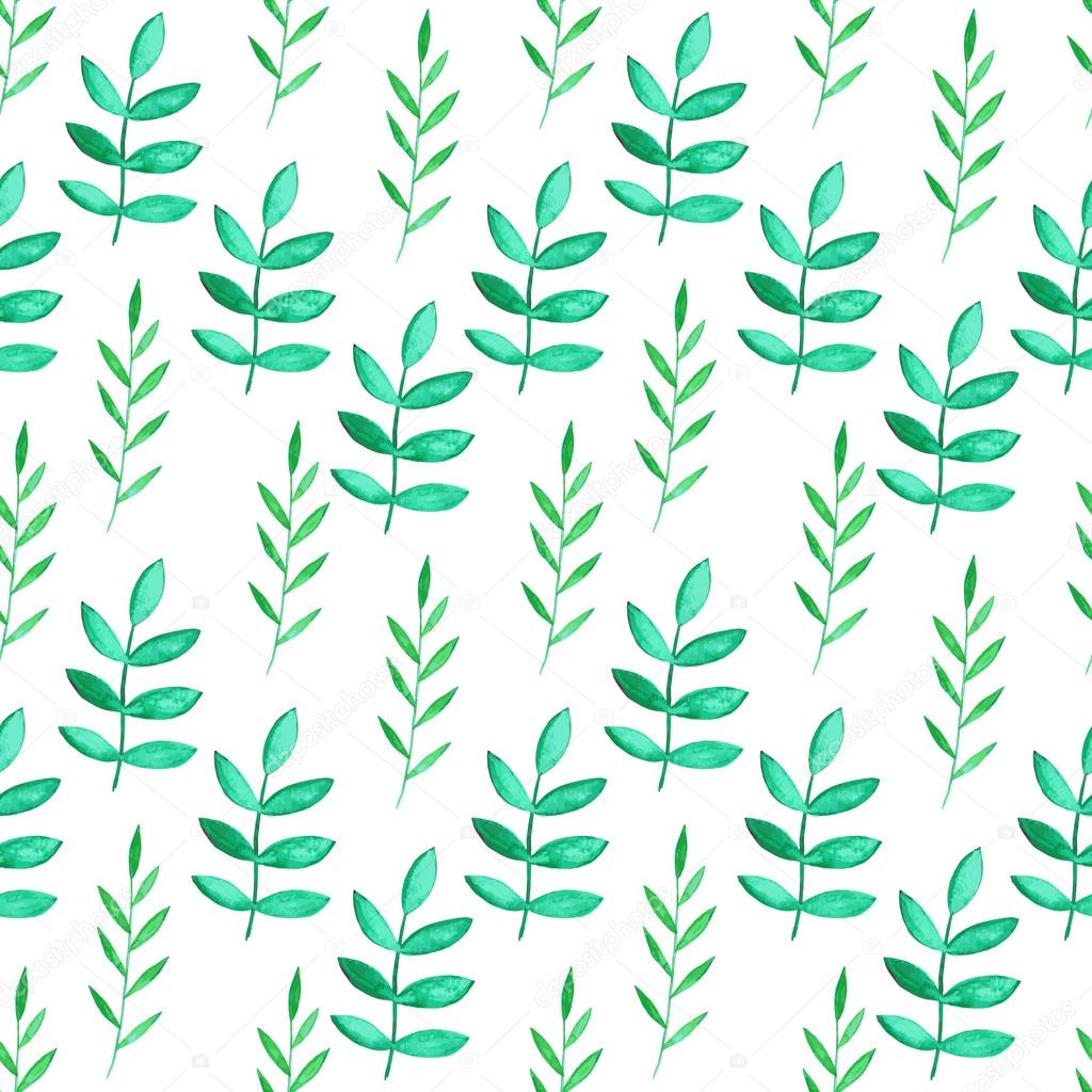 Watercolor seamless pattern with green herbs