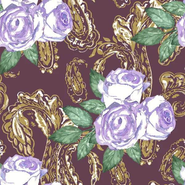 Fondo acuarela. Patrón sin costura con rosas vintage y p — Vector de stock