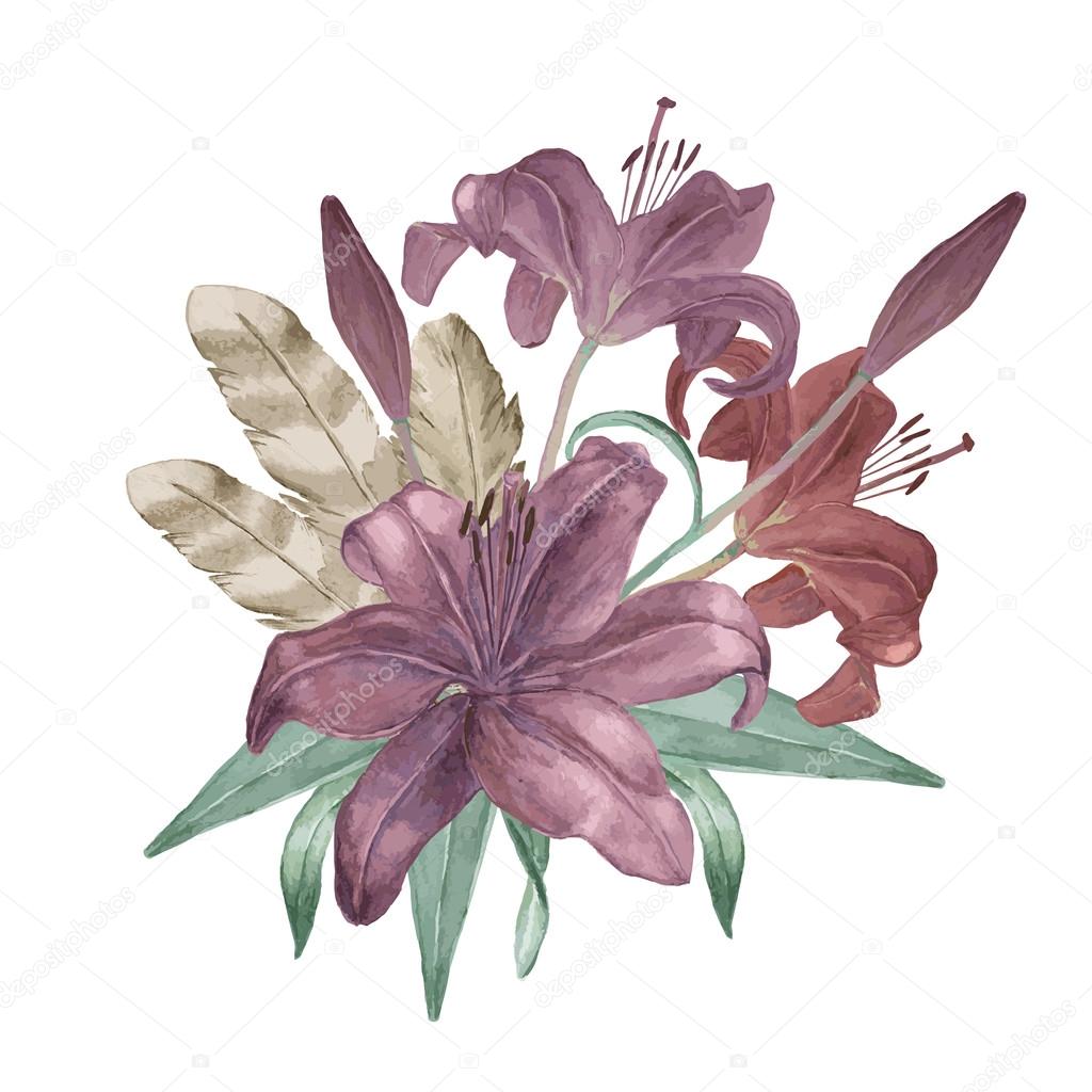 Watercolor bouquet of lilies