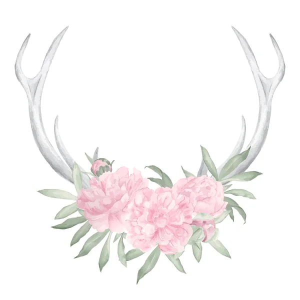 Bois de cerf aquarelle et fleurs — Image vectorielle