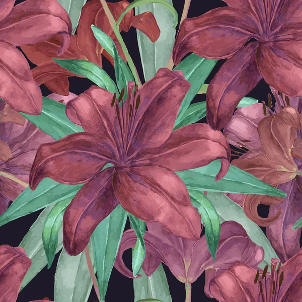 Akvarel bezešvé vzor květy lilie — Stockový vektor