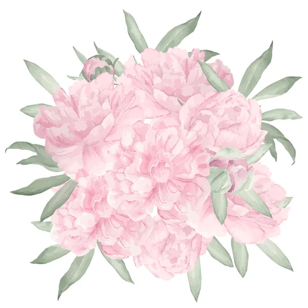 Aquarel peony cirkel. Bloemenprint — Stockvector