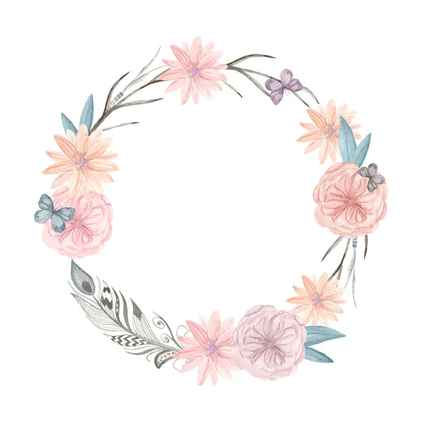 Watercolor floral wreath. It can be used for greeting cards, pos — Stock Vector