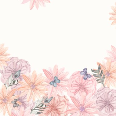 Suluboya çiçek kartı, davetiye, tebrik kartları için şablon