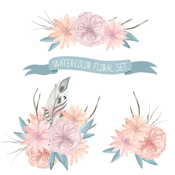 Watercolor floral bouquets collection — Stock Vector