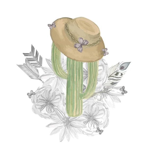 Cactus dans un chapeau sur un fond floral. Impression pour textiles et p — Image vectorielle