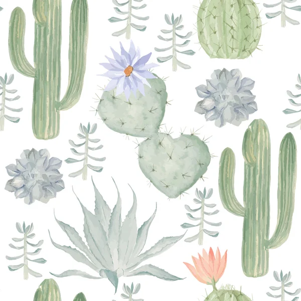 Naadloze aquarel patroon van cactus. — Stockvector