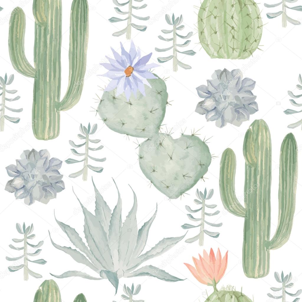 Seamless watercolor pattern of cactus.