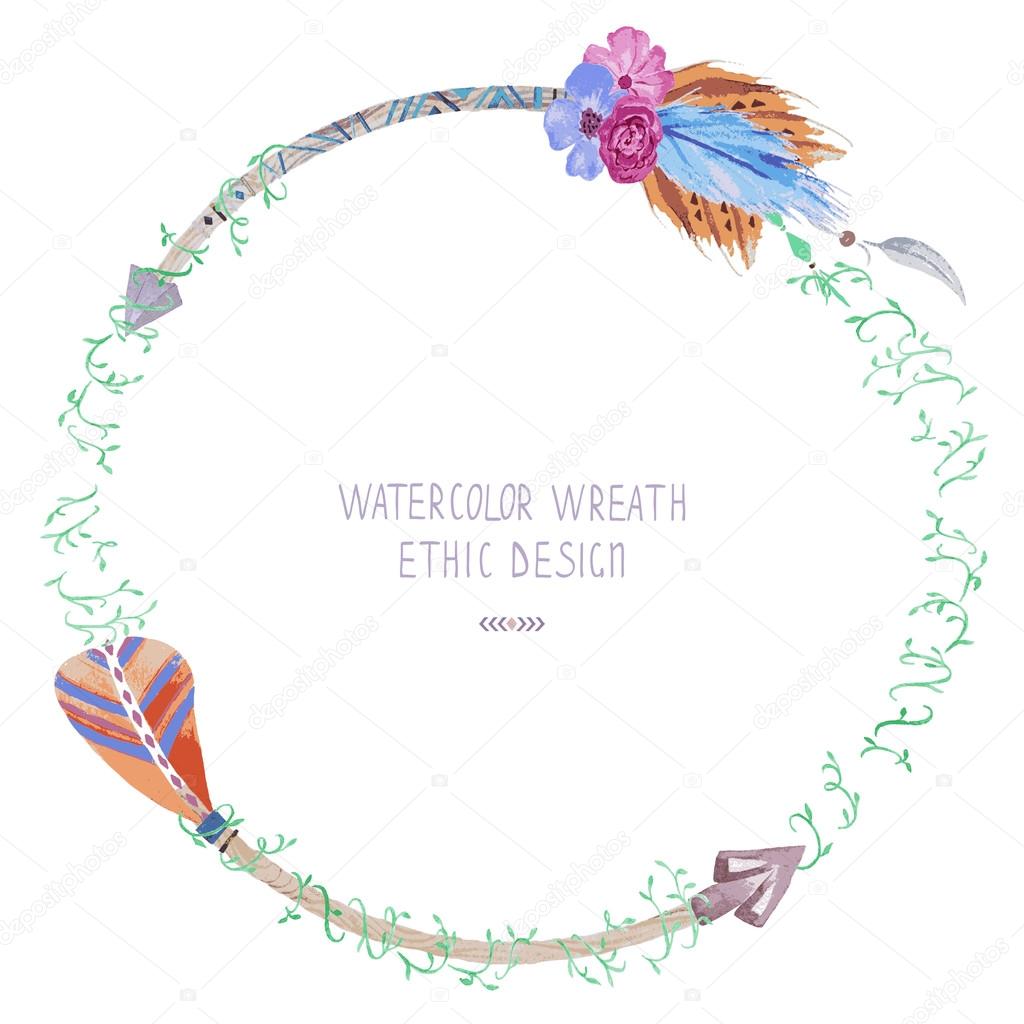 Watercolor wreath,  can be used for invitations, banners, cards.