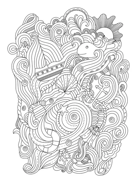 Motif nautique. Coloriage adulte — Image vectorielle