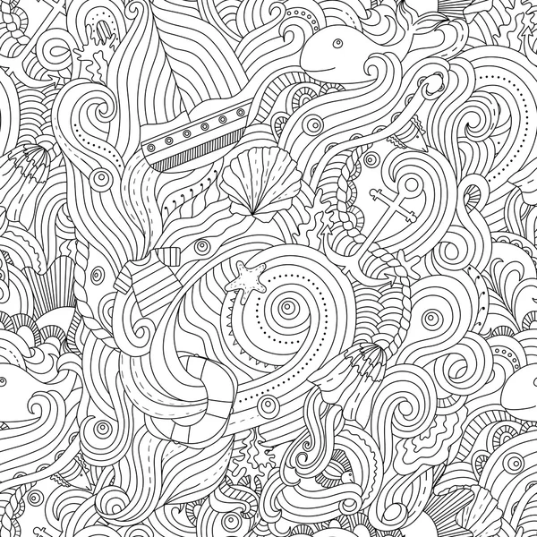 Nautical pattern. Adult coloring page — Stock Vector