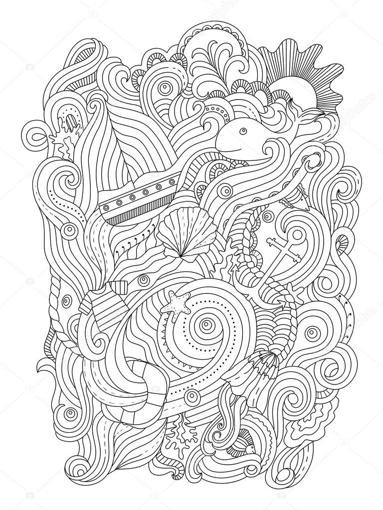 Nautical pattern. Adult coloring page