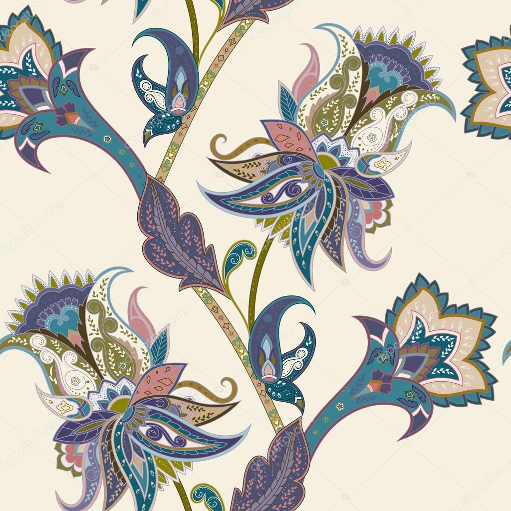 Vintage floral and paisley seamless pattern, oriental background
