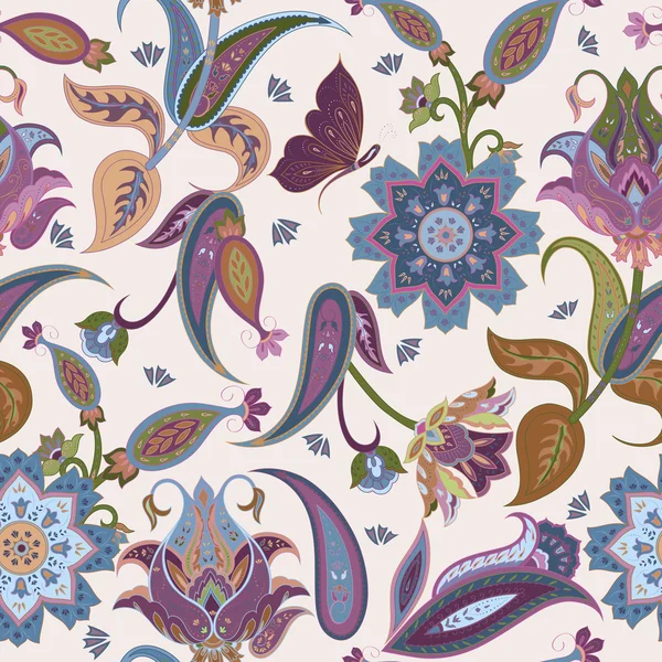 Φαντασία λουλούδια άνευ ραφής μοτίβο paisley — Διανυσματικό Αρχείο