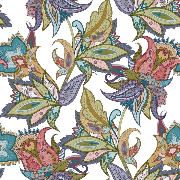 Φαντασία λουλούδια άνευ ραφής μοτίβο paisley — Διανυσματικό Αρχείο