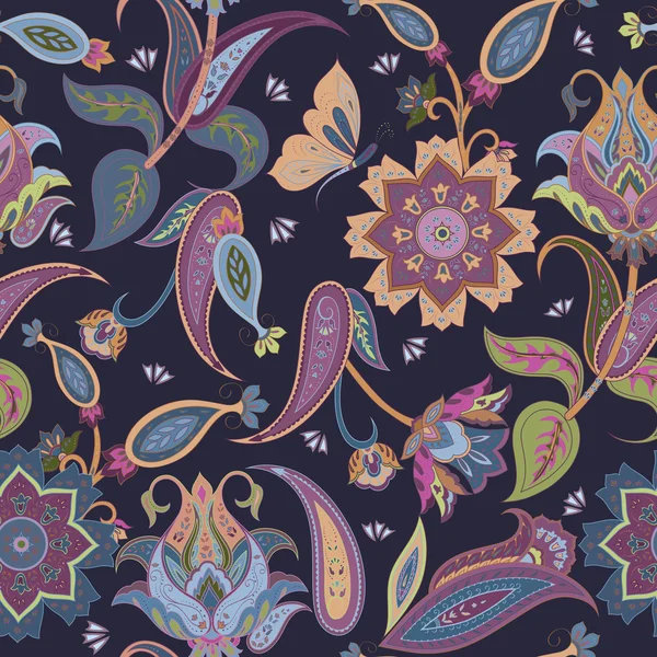 Fantasie bloemen naadloze paisley patroon — Stockvector