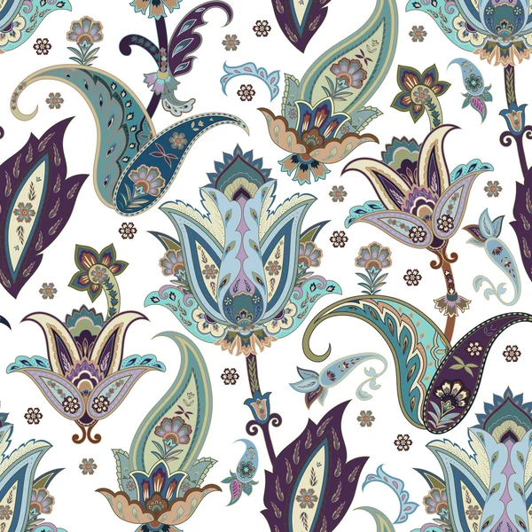 Fantaisie fleurs motif paisley sans couture. Ornement floral, pour f — Image vectorielle