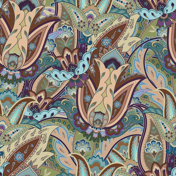 Fantaisie fleurs motif paisley sans couture. Ornement floral, pour f — Image vectorielle