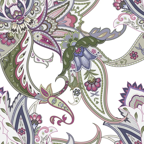 Flores de fantasía patrón paisley sin costuras. Adorno floral, para f — Archivo Imágenes Vectoriales