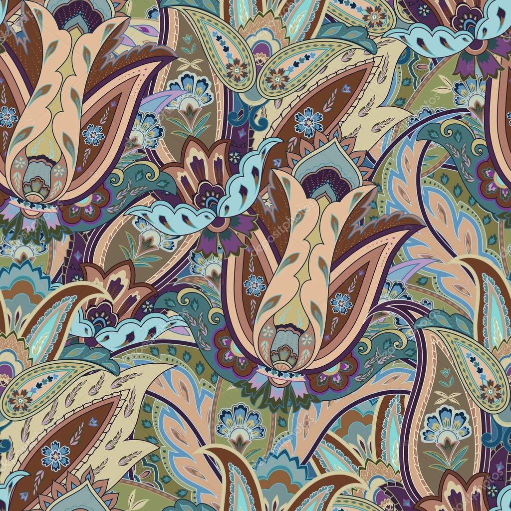Fantasy flowers seamless paisley pattern. Floral ornament, for f ...