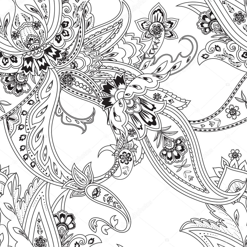 Fantasy flowers seamless paisley pattern. Floral ornament, for f