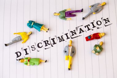 discrimination text on paper, disabled people clipart