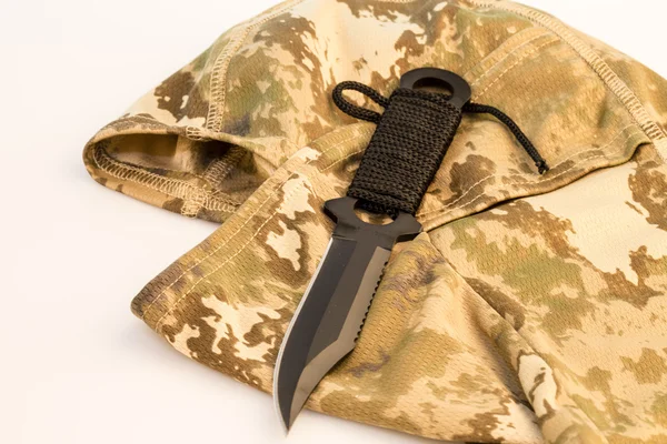 Uniform camouflage helmet and army knife — Stock Photo, Image