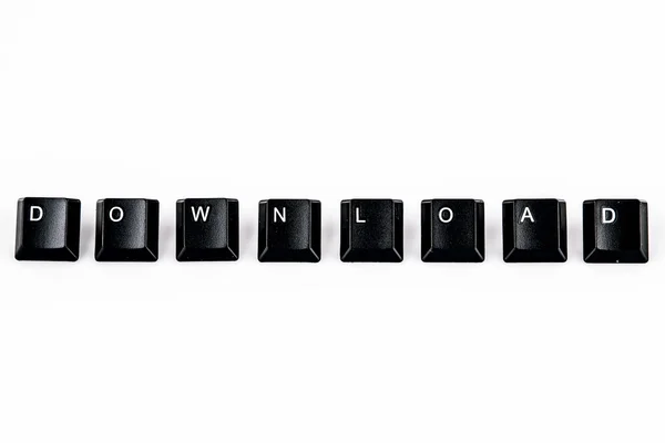 Descargar palabra escrita con botones de ordenador negro sobre blanco —  Fotos de Stock