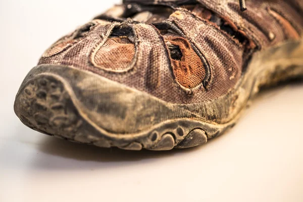 Old damage shoe on white — Stock Photo, Image