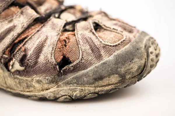 Old damage shoe on white — Stock Photo, Image