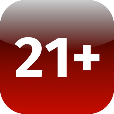 21 artı yıllık üye. Yetişkin içerik simgesi. Kırmızı düğme