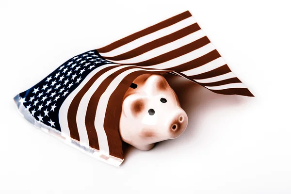 Pig money box and USA flag — Stock Photo, Image