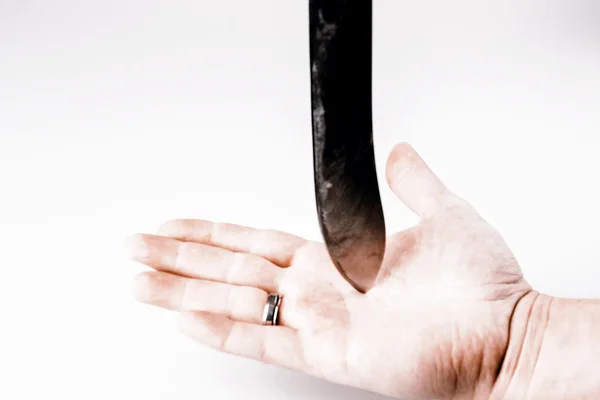 Close up of a suicidal man hand on isolated white background — Stock Photo, Image