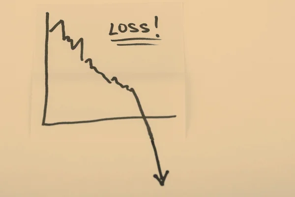 Note paper with finance business graph going down - loss — Stock Photo, Image