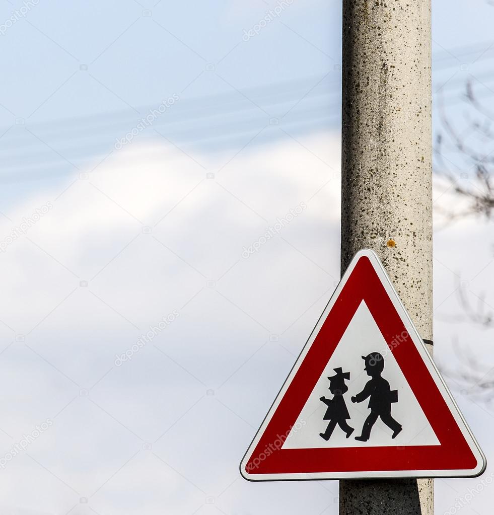 road sign with warning - protection of children near school