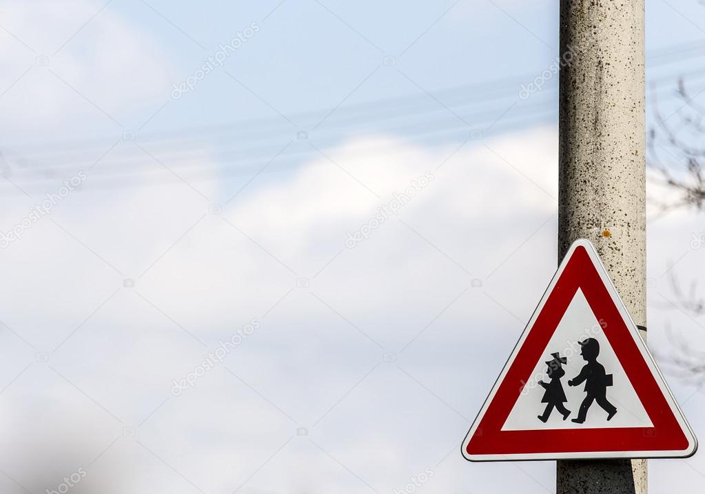 road sign with warning - protection of children near school