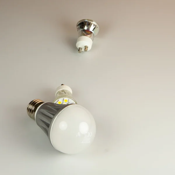 LED bulbs on white - green energy — Stock Photo, Image
