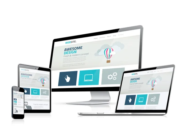 Impressionante responsive web design display vettoriali laterali di sviluppo — Vettoriale Stock