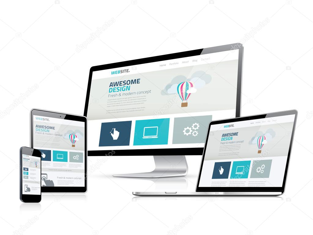 Awesome responsive web design development side vector displays