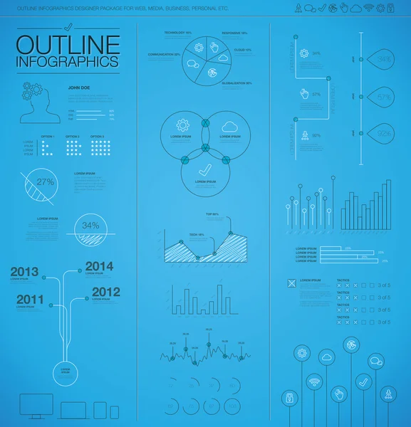 Décrivez les éléments vectoriels d'affaires infographiques. Ligne mince moderne . — Image vectorielle