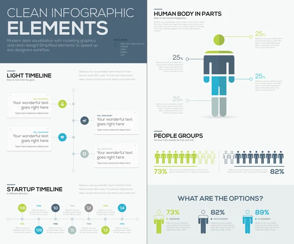 Green and blue infographic data visualization vector elements — Stock Vector