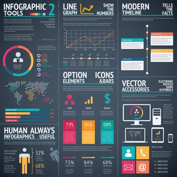 Visualizzazione dati elementi modello vettoriale infografica nera — Vettoriale Stock